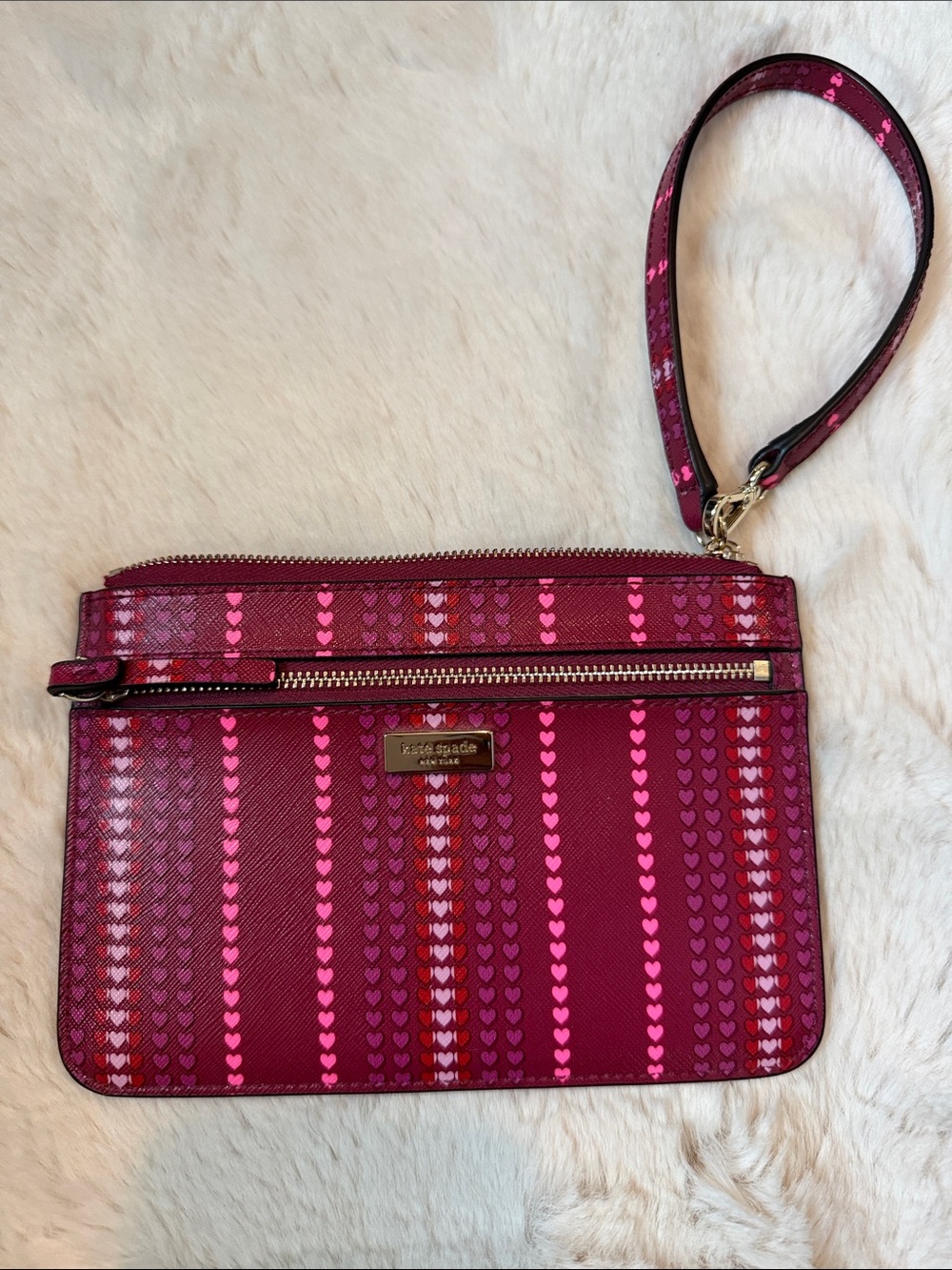 kate spade pink & fuchsia heart-stripe wristlet clutch